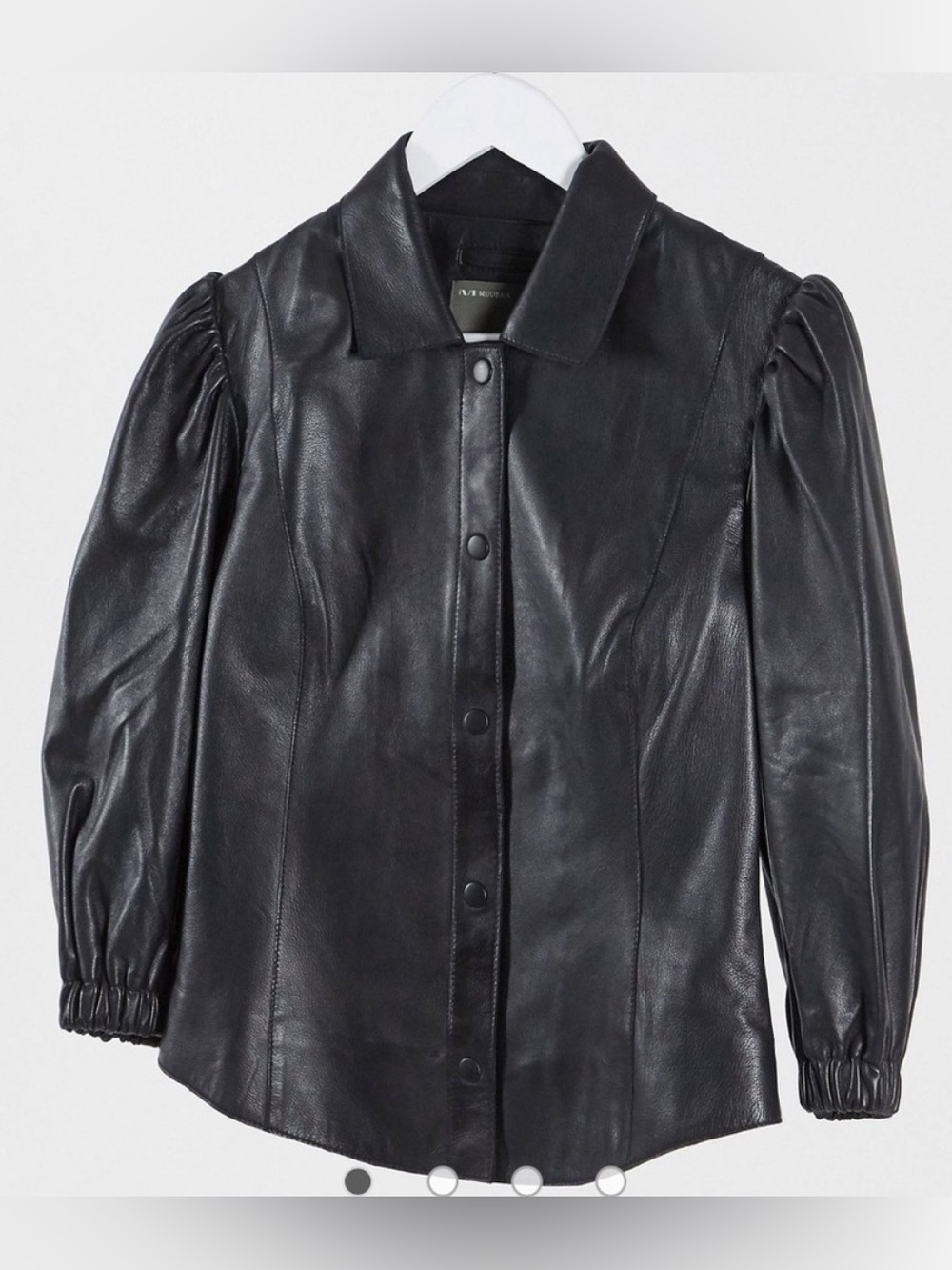New! Muuba black Leather Button-Front top with Puff Sleeve